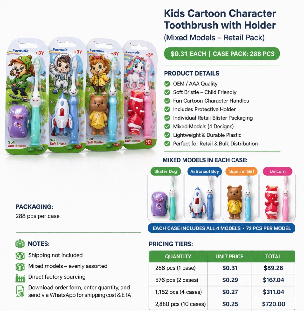 Kids Cartoon Character Toothbrush with Holder