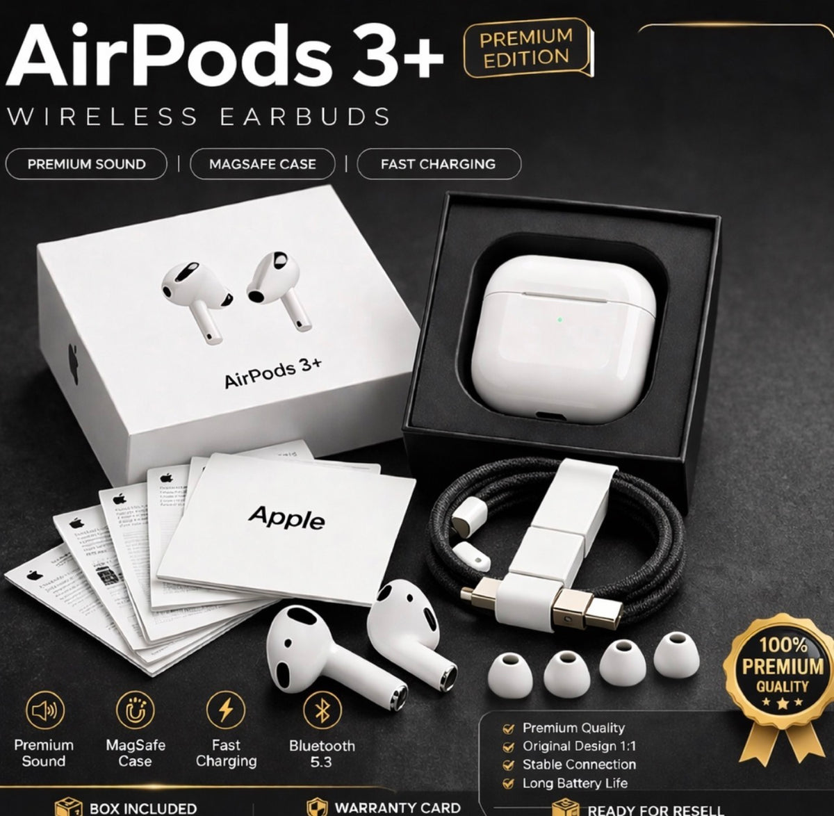 Premium AirPods 3+ wireless earbuds