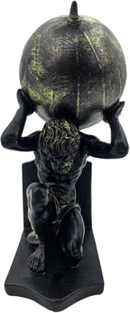 Decorative Sculpture, Atlas Figurine Carrying Globe, Black and Gold, 10 x 6 inches