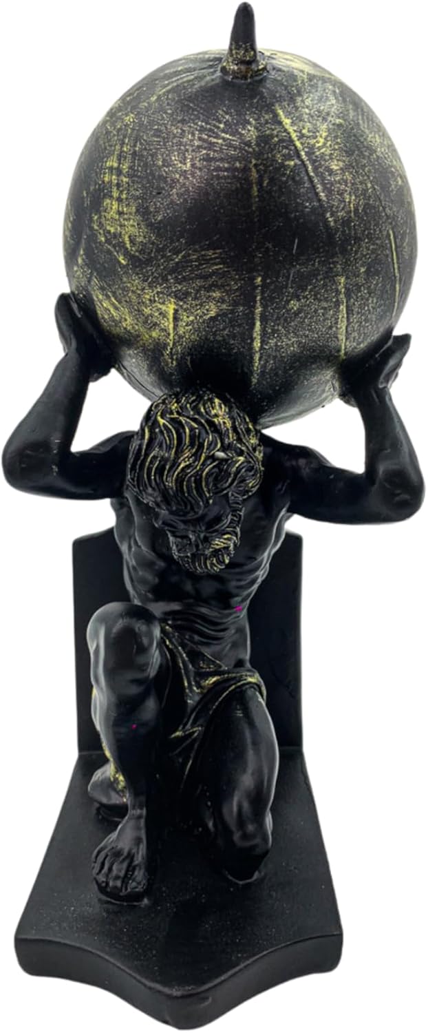 Decorative Sculpture, Atlas Figurine Carrying Globe, Black and Gold, 10 x 6 inches