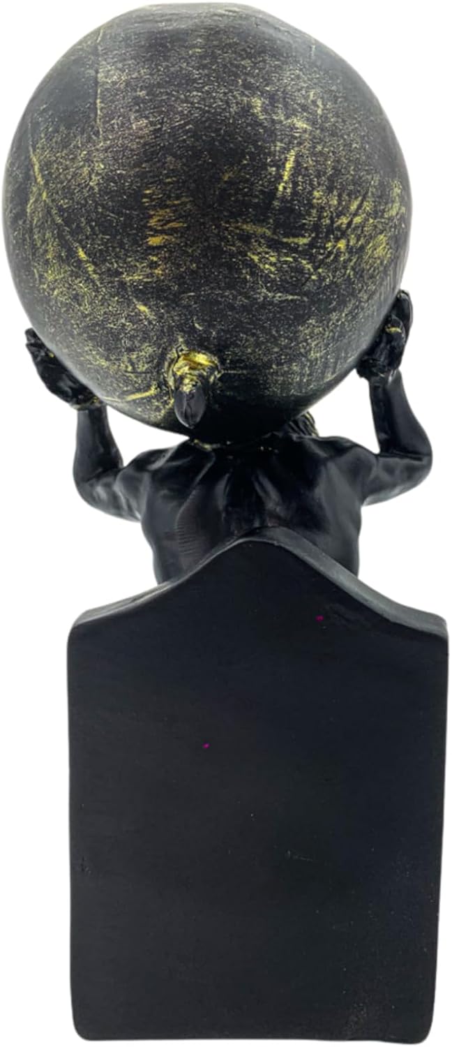 Decorative Sculpture, Atlas Figurine Carrying Globe, Black and Gold, 10 x 6 inches
