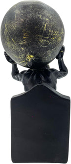Decorative Sculpture, Atlas Figurine Carrying Globe, Black and Gold, 10 x 6 inches