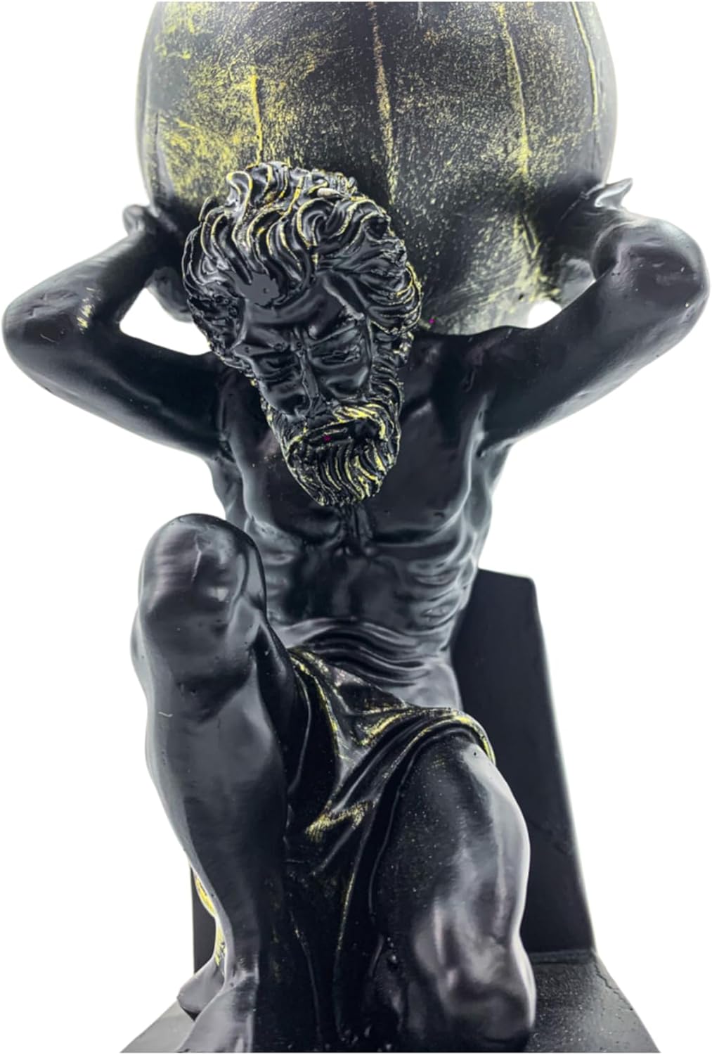 Decorative Sculpture, Atlas Figurine Carrying Globe, Black and Gold, 10 x 6 inches