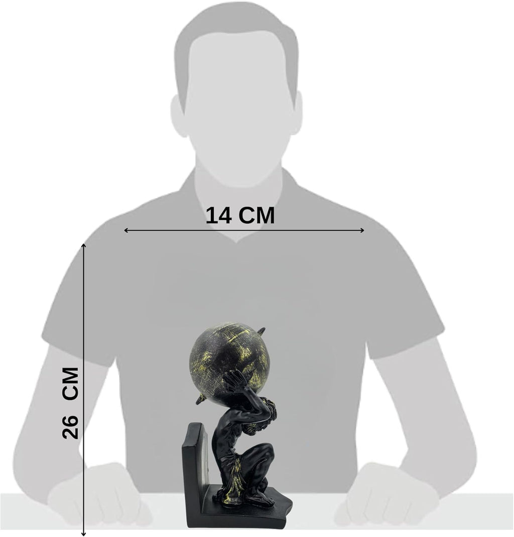 Decorative Sculpture, Atlas Figurine Carrying Globe, Black and Gold, 10 x 6 inches