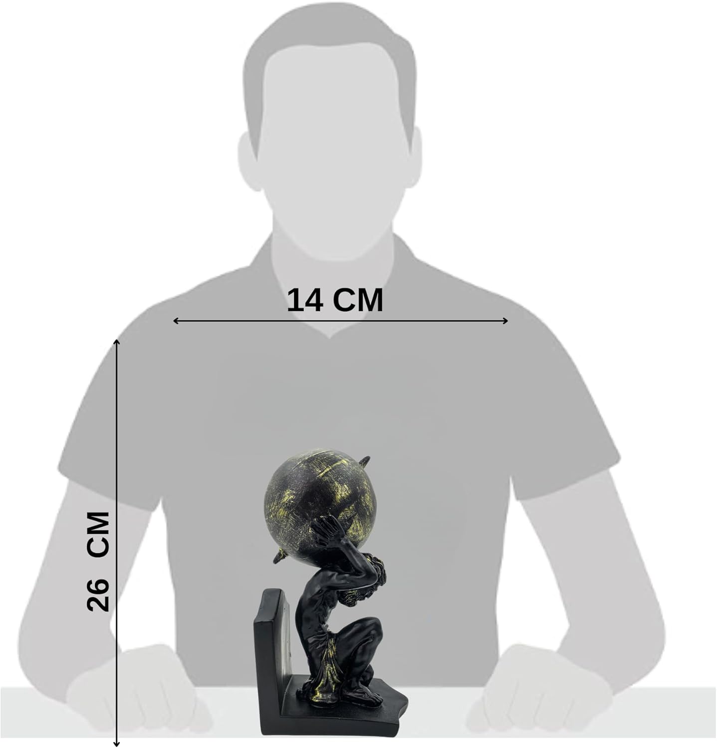 Decorative Sculpture, Atlas Figurine Carrying Globe, Black and Gold, 10 x 6 inches