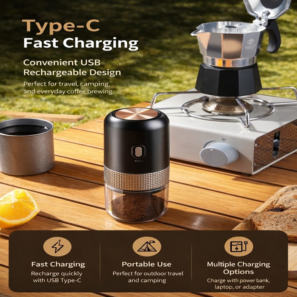 Portable Electric Coffee Grinder USB Type-C Rechargeable Mini Coffee Bean Grinder