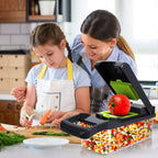 16 in 1 Veggie Slicer Multifunctional Vegetable Chopper Cutter Mandoline Slicer, Versatile Kitchen Tool with Interchangeable Blades, Colander Basket and Storage Container