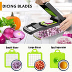 16 in 1 Veggie Slicer Multifunctional Vegetable Chopper Cutter Mandoline Slicer, Versatile Kitchen Tool with Interchangeable Blades, Colander Basket and Storage Container
