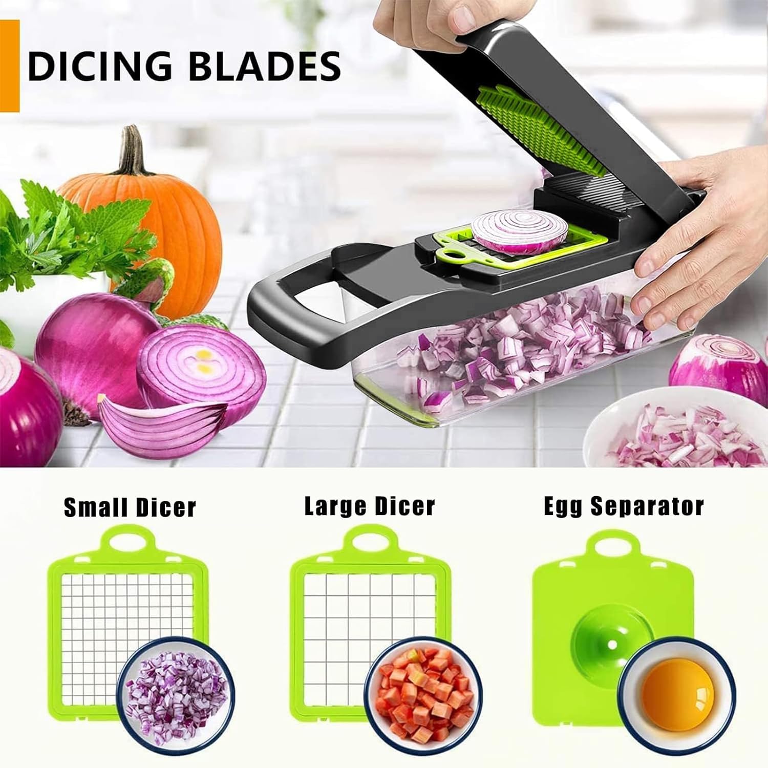 16 in 1 Veggie Slicer Multifunctional Vegetable Chopper Cutter Mandoline Slicer, Versatile Kitchen Tool with Interchangeable Blades, Colander Basket and Storage Container