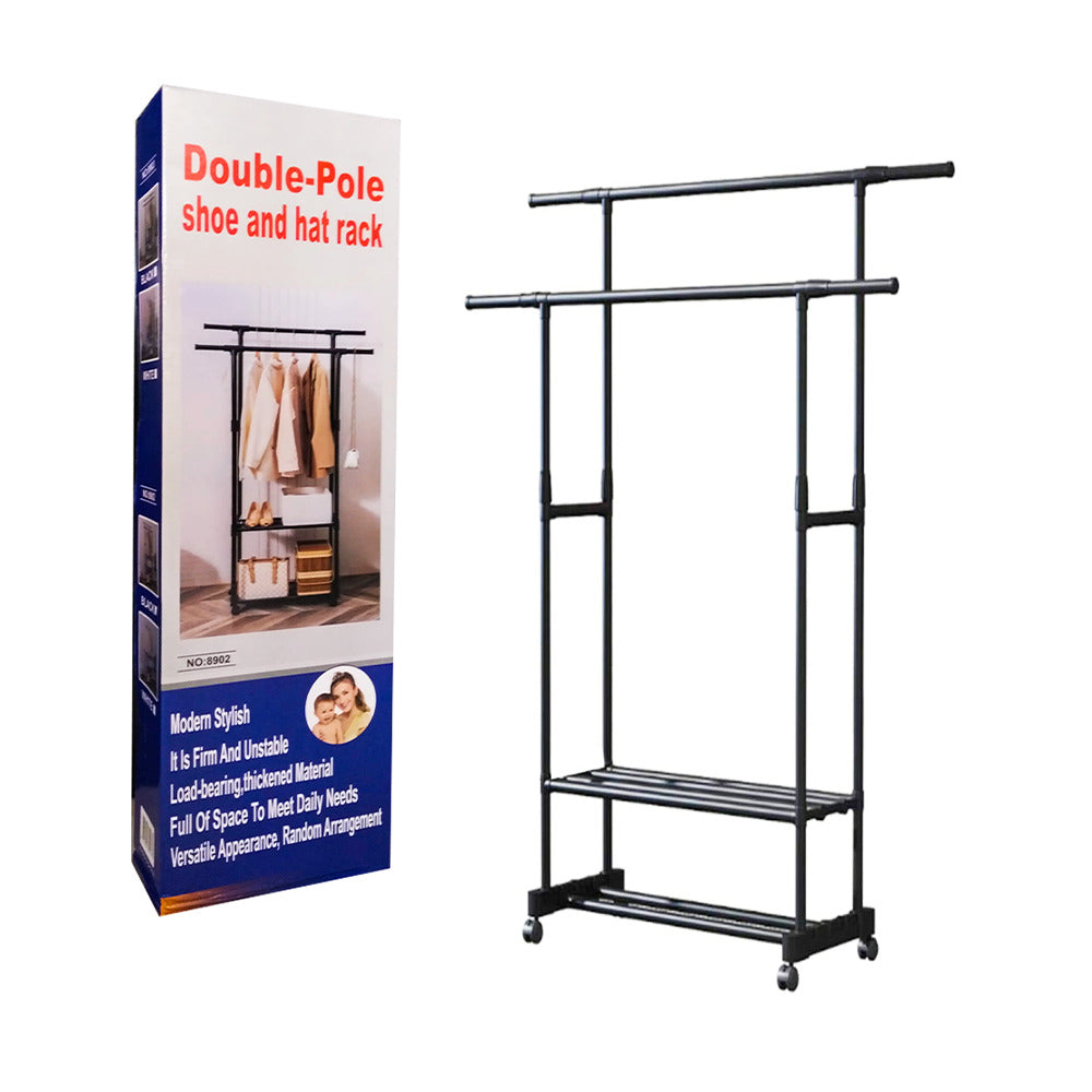 Multifunctional organizer / closet with 2 clothes tubes and 2 storage levels, variety of colors / doublé-pole shoe and hat rack / 8902