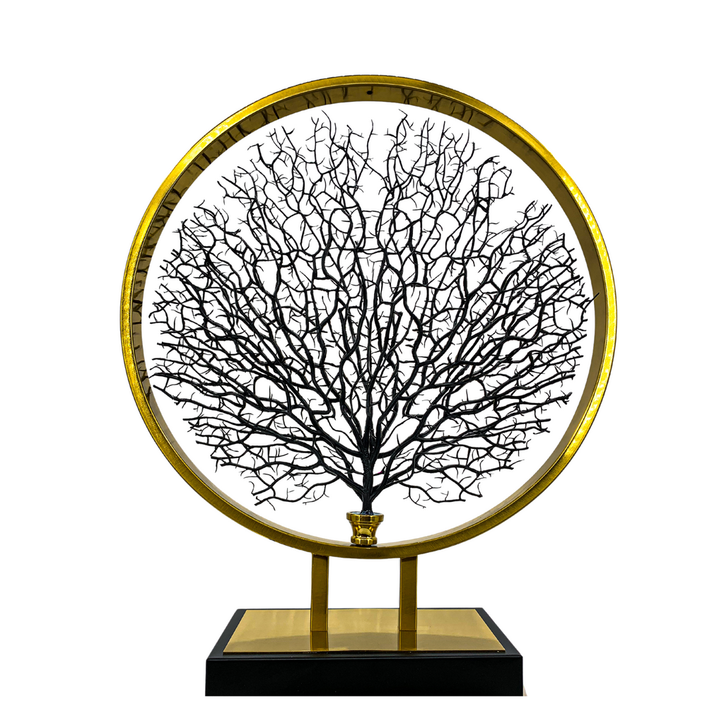 Decorative Metal Tree Sculpture, 24 in Diameter, Black and GOLD