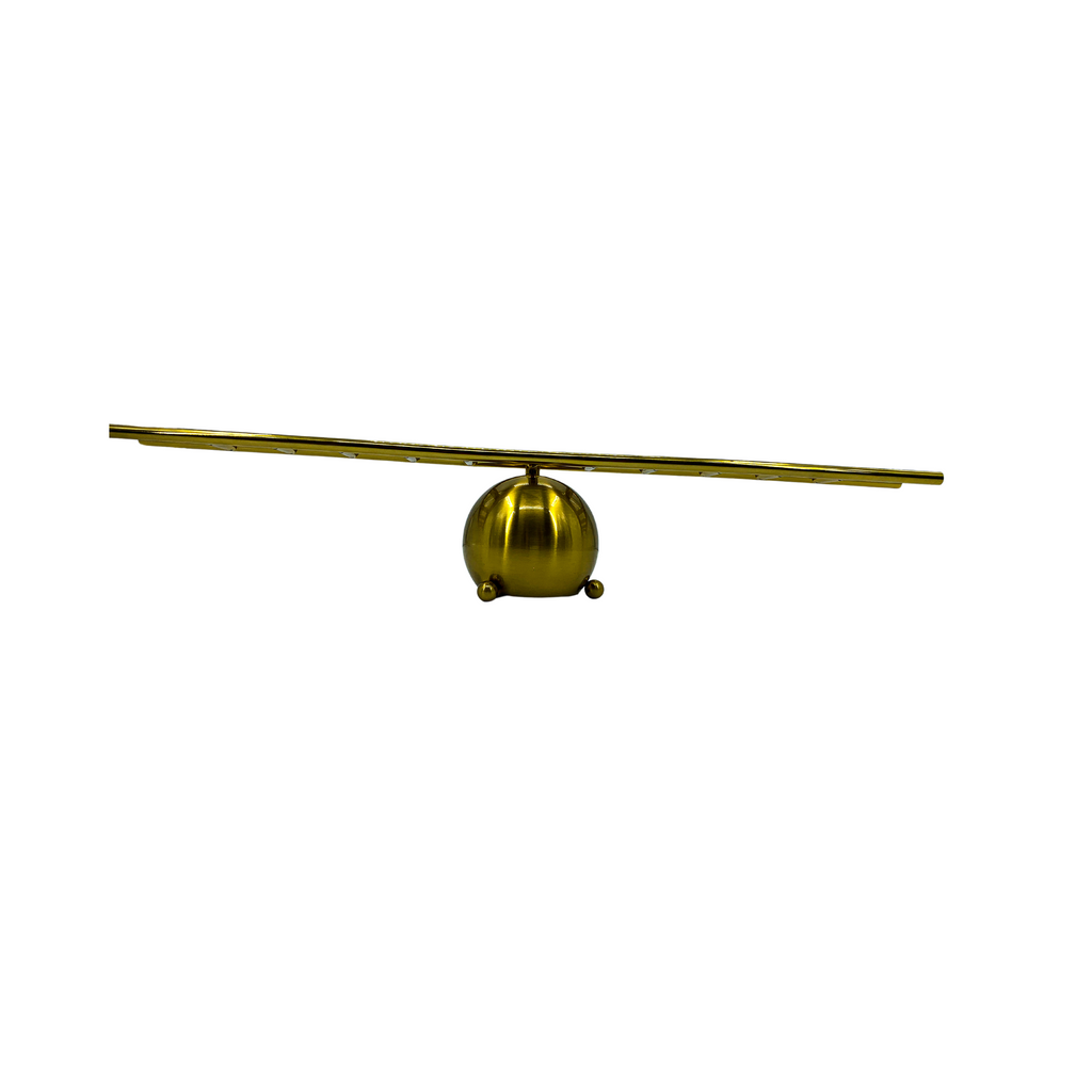 Balancing Sculpture, Metallic Gold and Black Figures on Wooden Beam