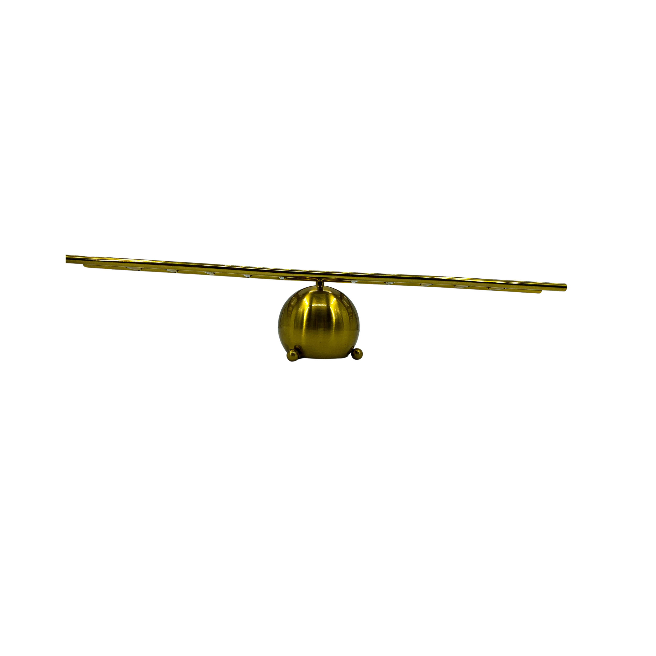 Balancing Sculpture, Metallic Gold and Black Figures on Wooden Beam