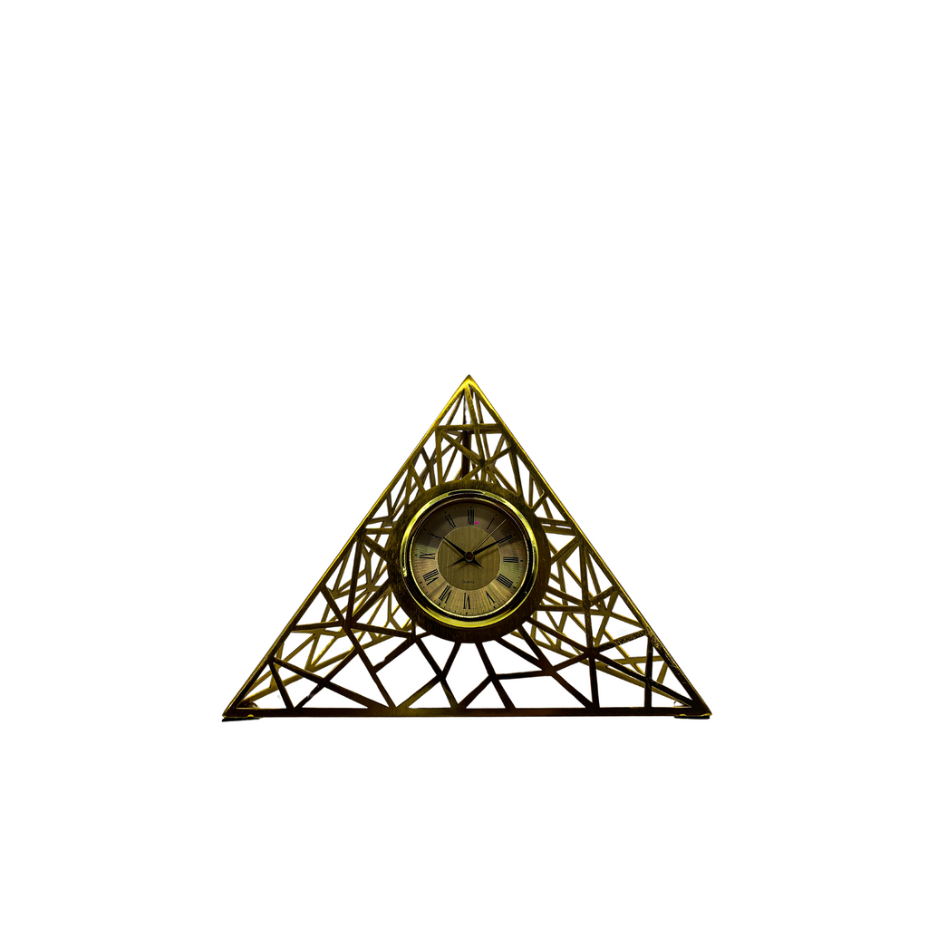 Decorative Pyramid Tabletop Clock, Geometric Metal Frame, 12 inches