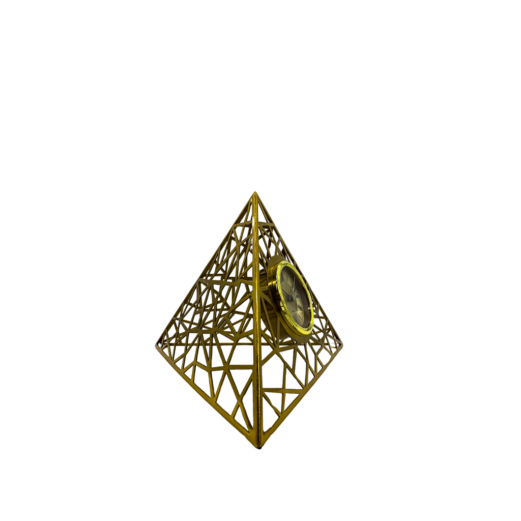 Decorative Pyramid Tabletop Clock, Geometric Metal Frame, 12 inches