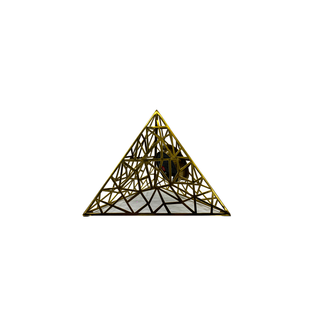 Decorative Pyramid Tabletop Clock, Geometric Metal Frame, 12 inches