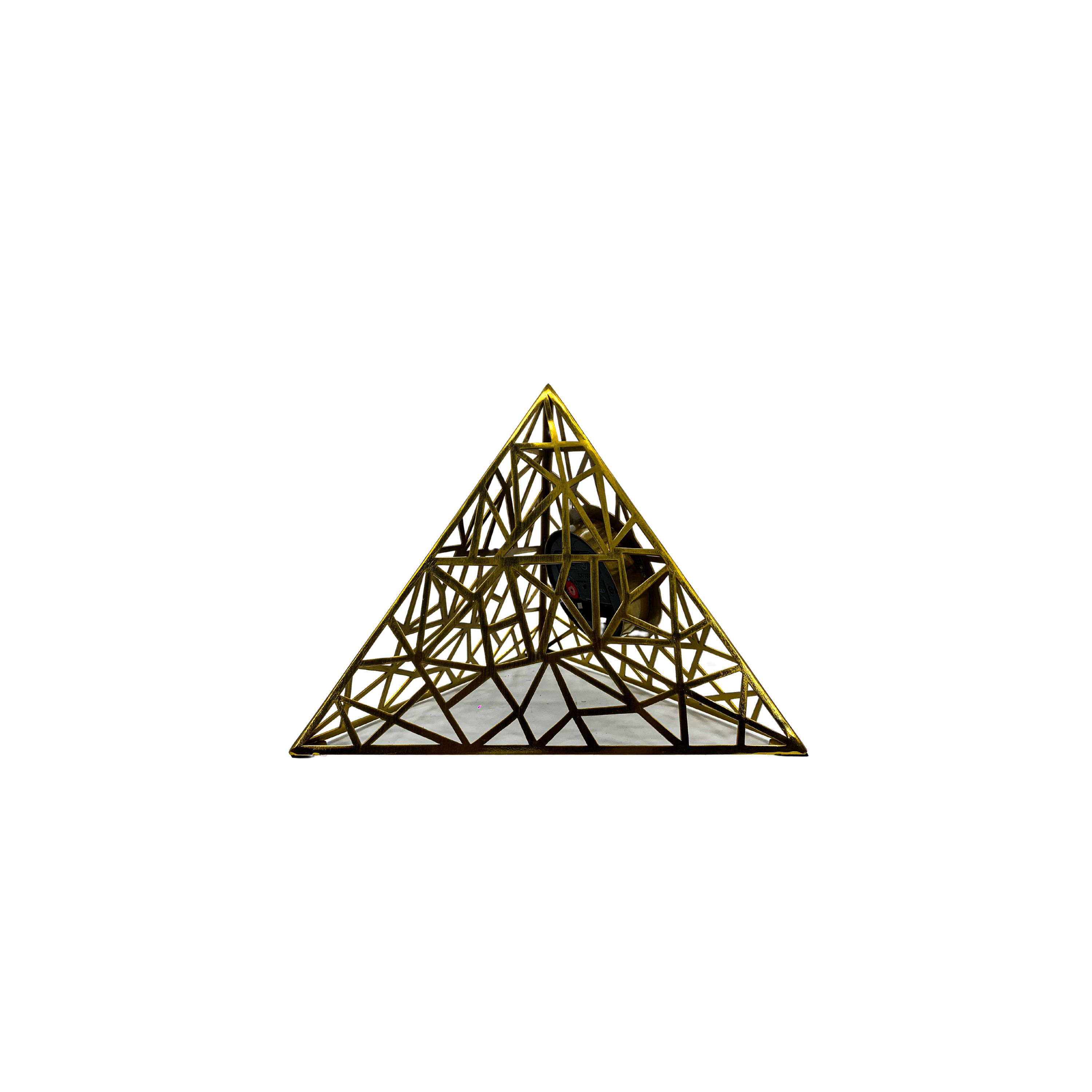 Decorative Pyramid Tabletop Clock, Geometric Metal Frame, 12 inches