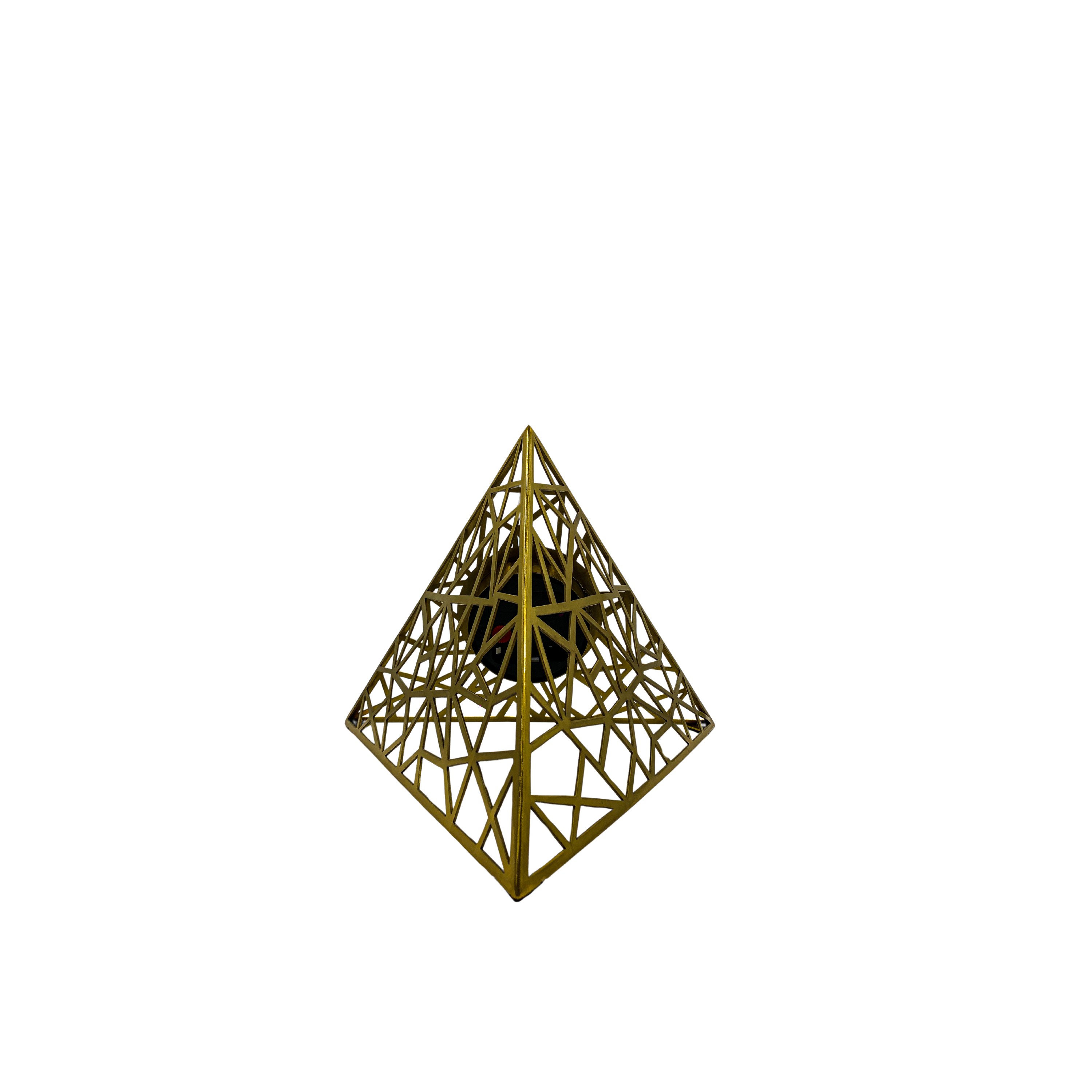 Decorative Pyramid Tabletop Clock, Geometric Metal Frame, 12 inches