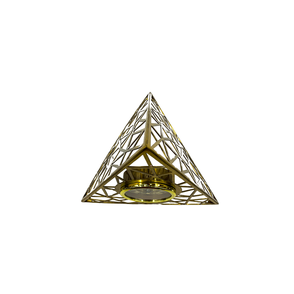 Decorative Pyramid Tabletop Clock, Geometric Metal Frame, 12 inches