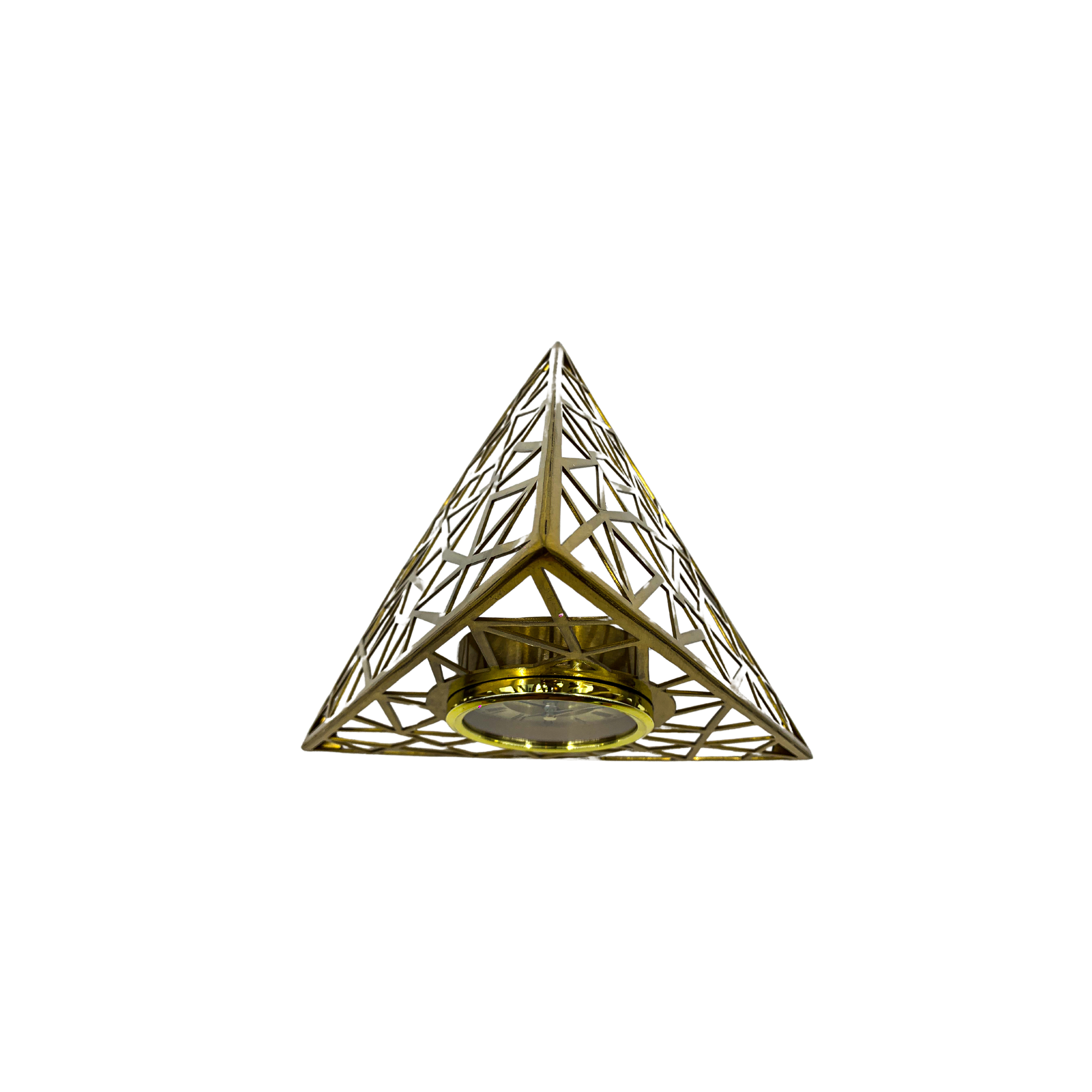 Decorative Pyramid Tabletop Clock, Geometric Metal Frame, 12 inches