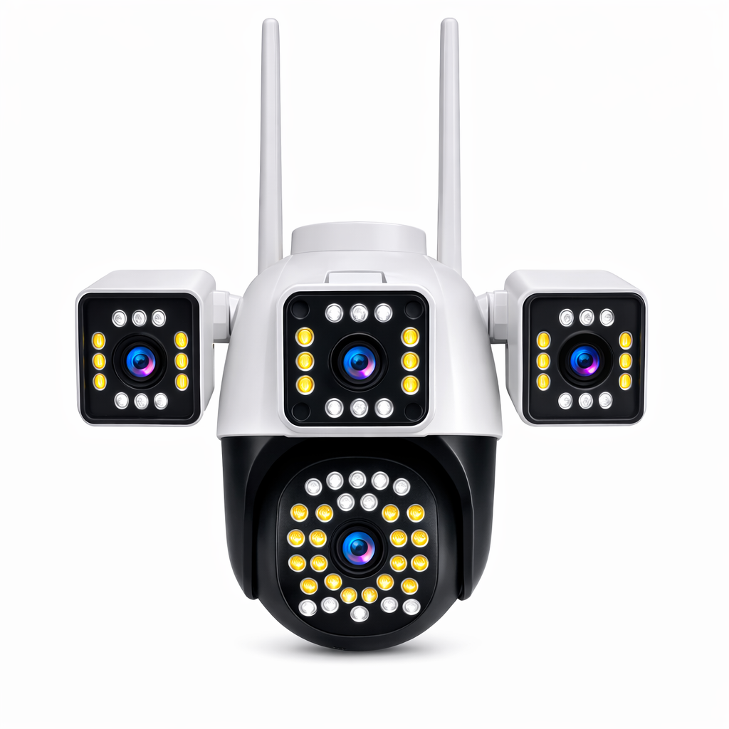 4-Lens WiFi PTZ Outdoor Security Camera with Full Color Night Vision