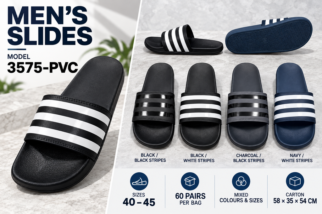 3575-PVC mixed colour slides, sizes 40–45, 60 pairs per bag